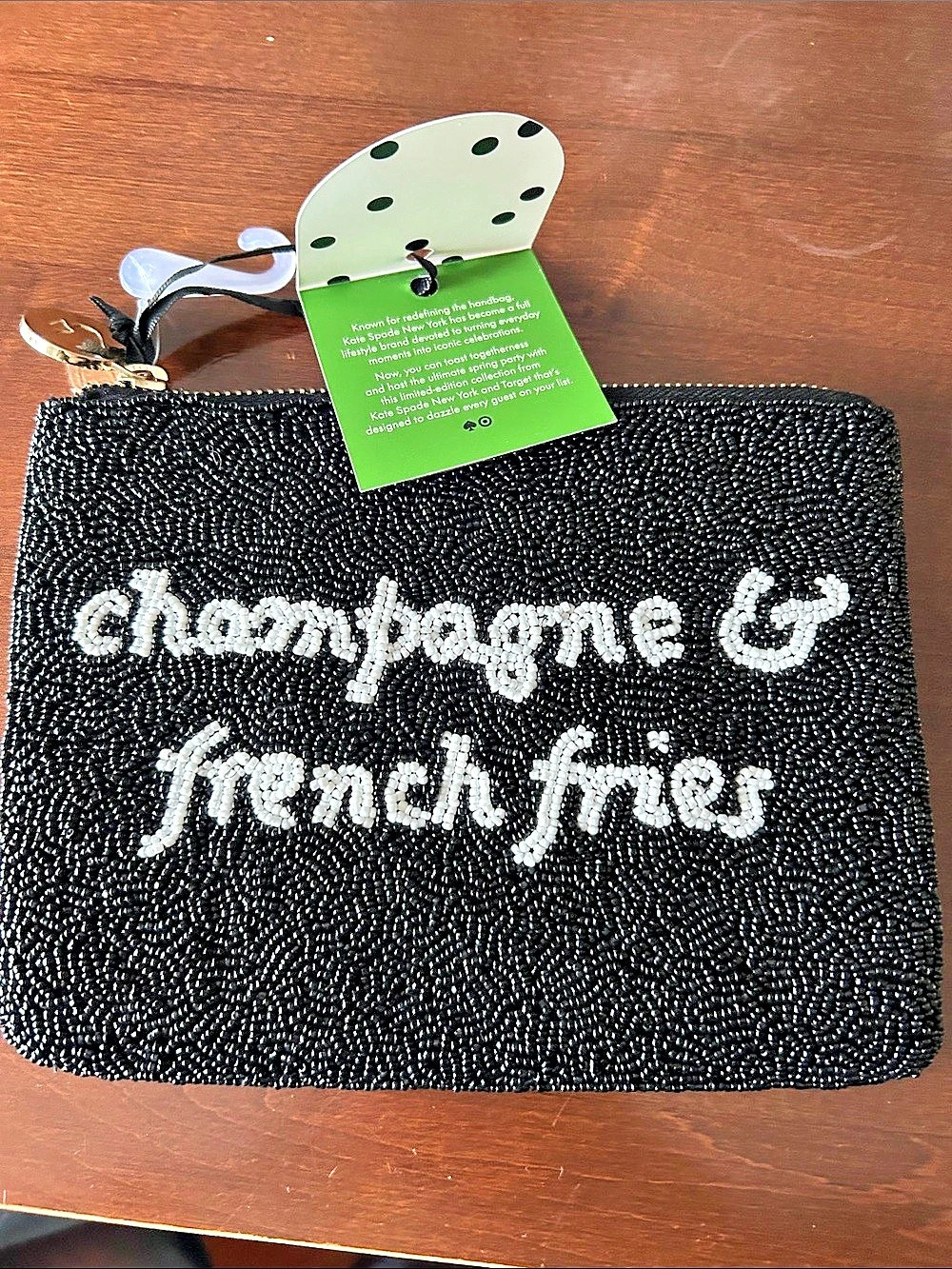 Kate Spade Beaded "Champagne & French Fries" Clutch in Black & White